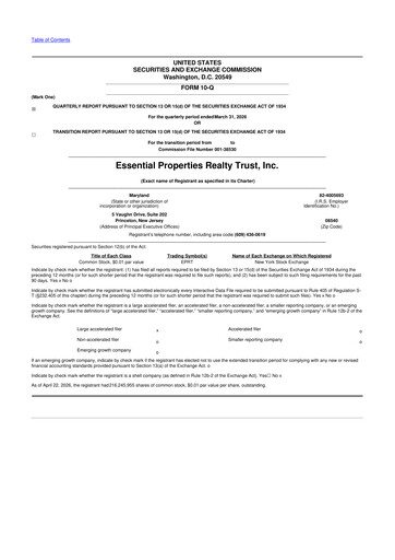 Thumbnail Essential Properties Realty Trust 10-Q Quarterly Report FY 