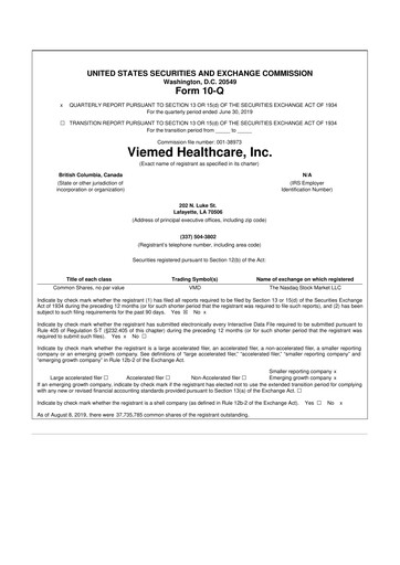 Thumbnail Viemed Healthcare 10-Q Quarterly Report FY2019 