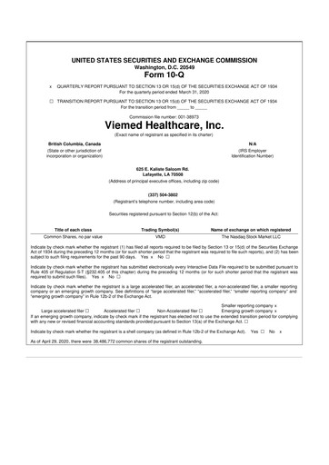 Thumbnail Viemed Healthcare 10-Q Quarterly Report FY2020 
