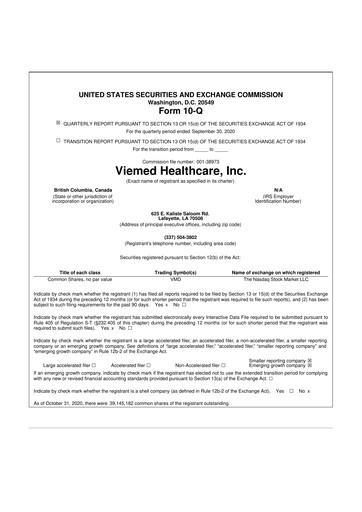Thumbnail Viemed Healthcare 10-Q Quarterly Report FY2020 