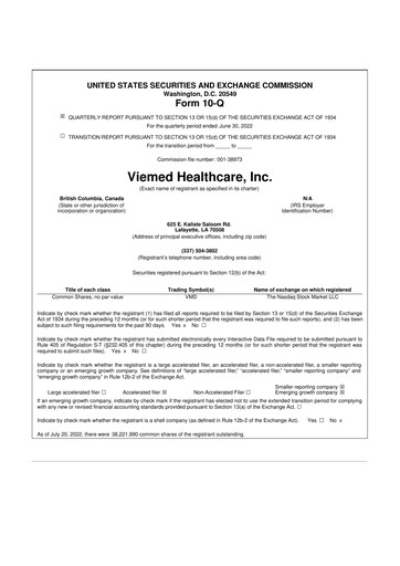 Thumbnail Viemed Healthcare 10-Q Quarterly Report FY2022 