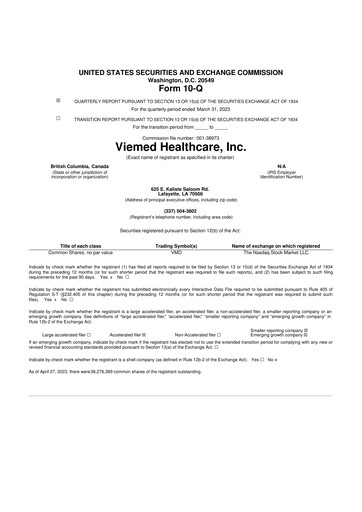 Thumbnail Viemed Healthcare 10-Q Quarterly Report FY2023 