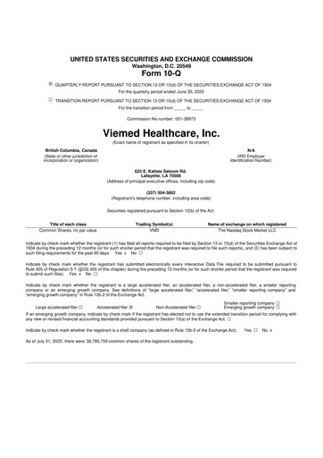 Thumbnail Viemed Healthcare 10-Q Quarterly Report FY2025 