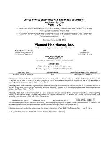 Vorschaubild Viemed Healthcare 10-Q Quartalsbericht 2026 
