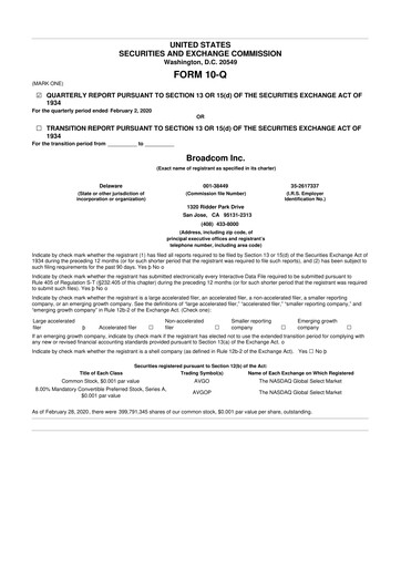 Thumbnail Broadcom 10-Q Quarterly Report FY2020 