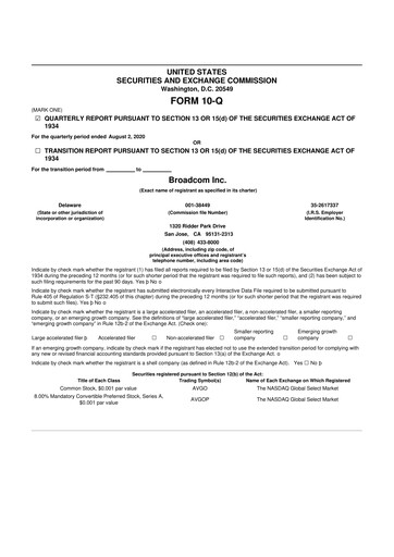 Thumbnail Broadcom 10-Q Quarterly Report FY2020 