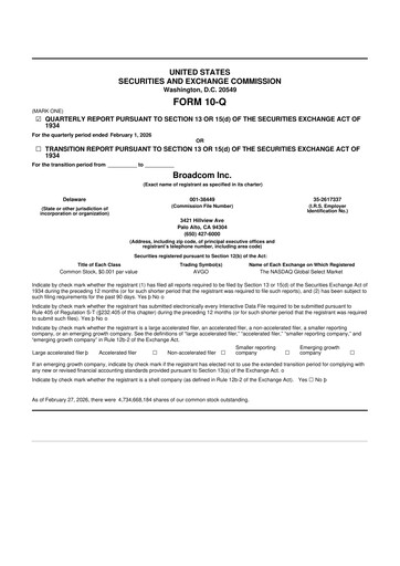 Thumbnail Broadcom 10-Q Quarterly Report FY 
