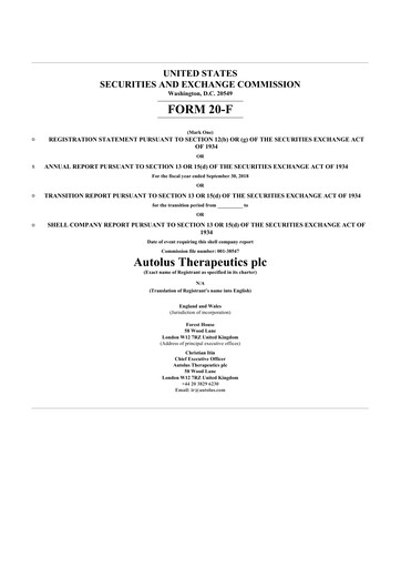 Thumbnail Autolus Therapeutics 20-F Annual Report 2018