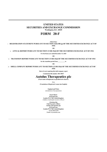 Thumbnail Autolus Therapeutics 20-F Annual Report 2020