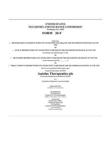 Thumbnail Autolus Therapeutics 20-F Annual Report 2021