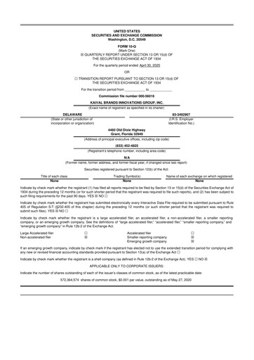 Miniature Kaival Brands Innovations 10-Q Rapport trimestriel 2020 