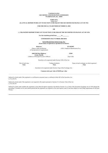 Thumbnail Kaival Brands Innovations 10-K Annual Report 2020