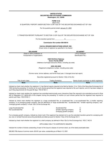 Miniature Kaival Brands Innovations 10-Q Rapport trimestriel 2021 