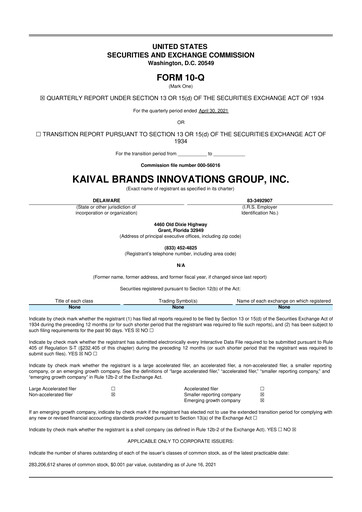 Miniature Kaival Brands Innovations 10-Q Rapport trimestriel 2021 