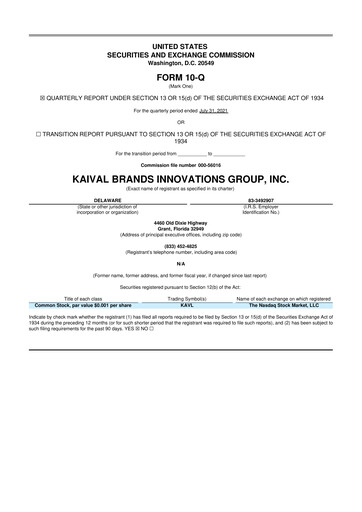 Miniature Kaival Brands Innovations 10-Q Rapport trimestriel 2021 