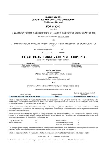 Miniature Kaival Brands Innovations 10-Q Rapport trimestriel 2022 