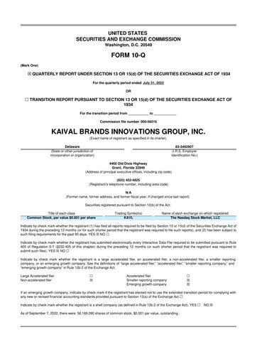 Miniature Kaival Brands Innovations 10-Q Rapport trimestriel 2022 