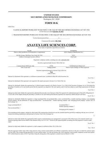Thumbnail Anavex Life Sciences
 10-K Annual Report 2022