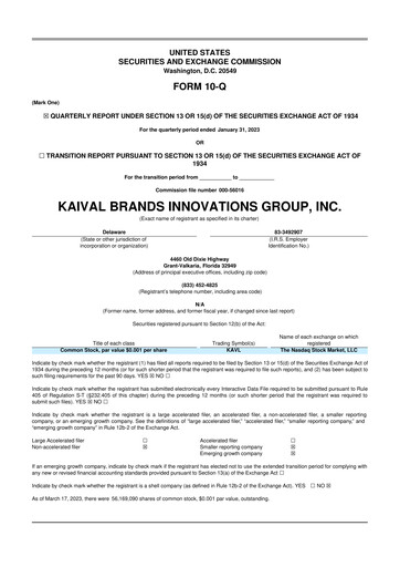 Miniature Kaival Brands Innovations 10-Q Rapport trimestriel 2023 