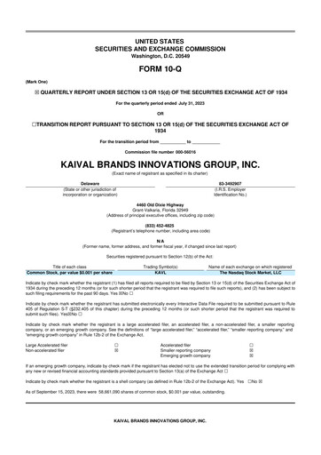 Miniature Kaival Brands Innovations 10-Q Rapport trimestriel 2023 