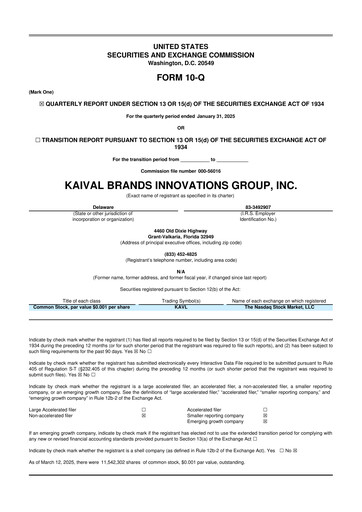 Miniature Kaival Brands Innovations 10-Q Rapport trimestriel 2025 