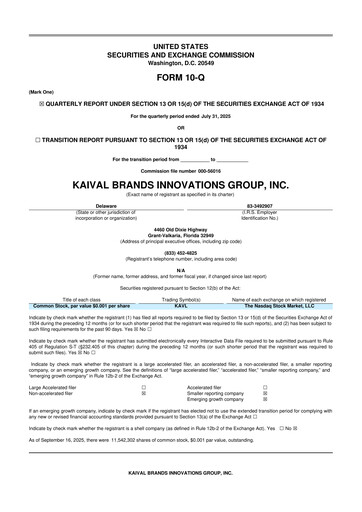 Miniature Kaival Brands Innovations 10-Q Rapport trimestriel 2025 