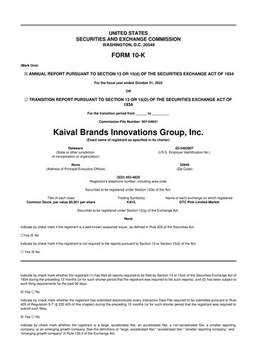 Thumbnail Kaival Brands Innovations 10-K Annual Report 2025