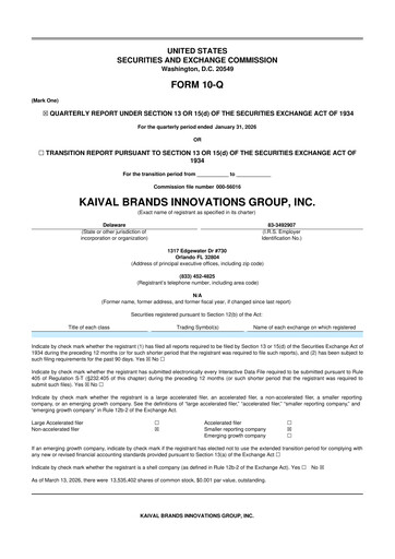 Miniature Kaival Brands Innovations 10-Q Rapport trimestriel 2026 