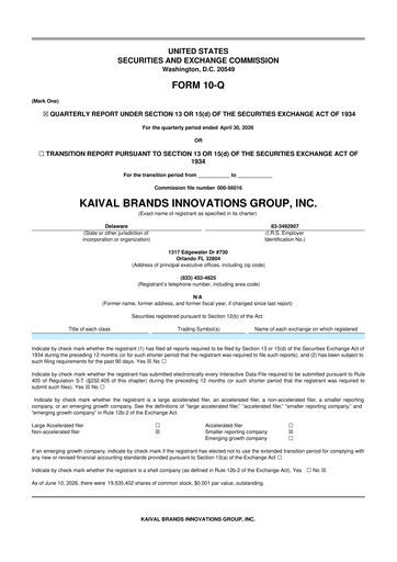 Vorschaubild Kaival Brands Innovations 10-Q Quartalsbericht 2026 