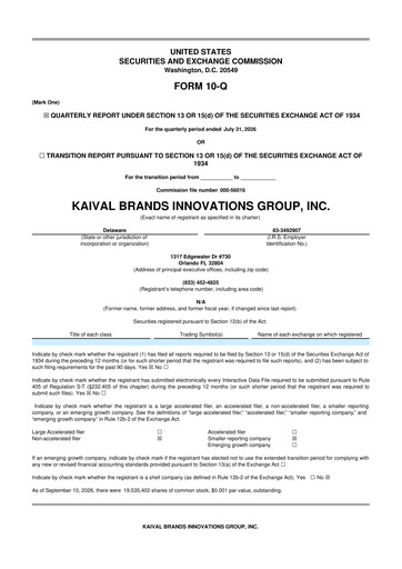Vorschaubild Kaival Brands Innovations 10-Q Quartalsbericht 2026 Q3