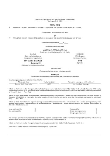 Thumbnail Arrow Electronics
 10-Q Quarterly Report FY2020 