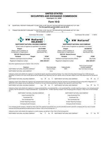 Thumbnail NW Natural Holdings 10-Q Quarterly Report FY 