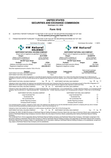 Thumbnail NW Natural Holdings 10-Q Quarterly Report FY 