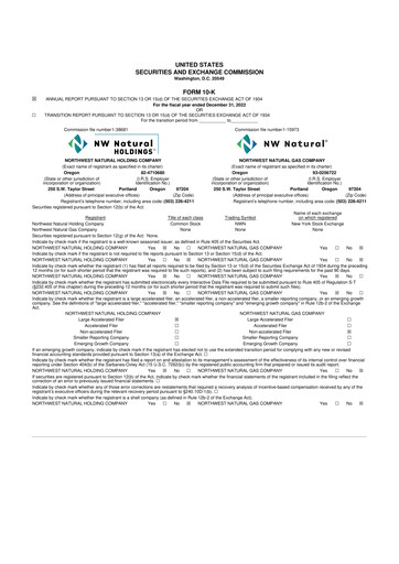 Thumbnail NW Natural Holdings 10-K Annual Report 