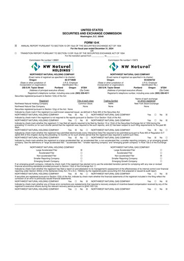 Thumbnail NW Natural Holdings 10-K Annual Report 