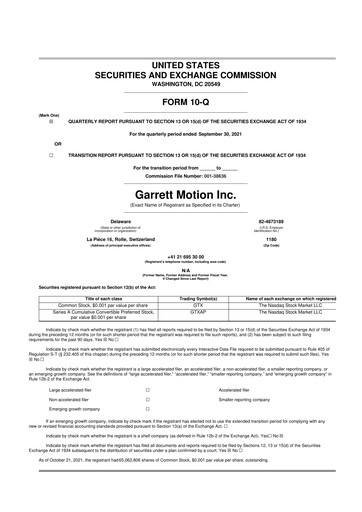 Thumbnail Garrett Motion 10-Q Quarterly Report FY 