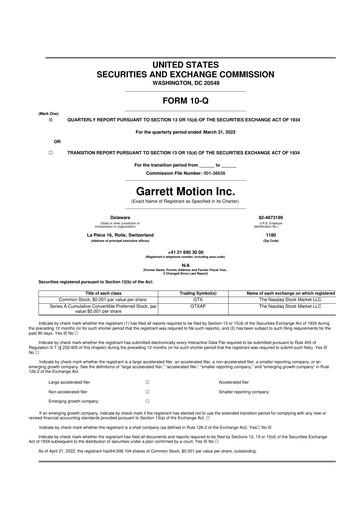 Thumbnail Garrett Motion 10-Q Quarterly Report FY 