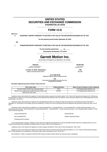 Thumbnail Garrett Motion 10-Q Quarterly Report FY 