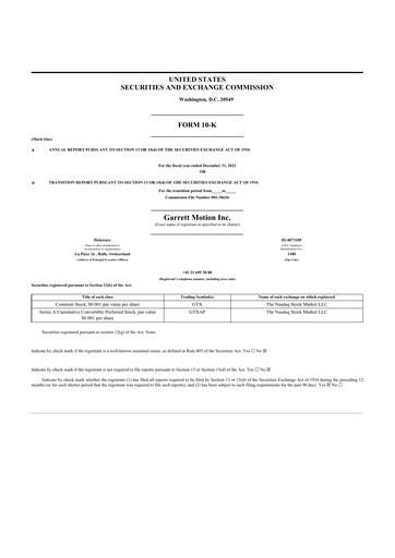 Thumbnail Garrett Motion 10-K Annual Report 2022