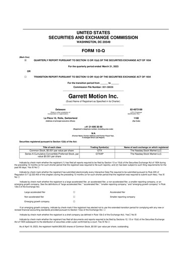 Thumbnail Garrett Motion 10-Q Quarterly Report FY 