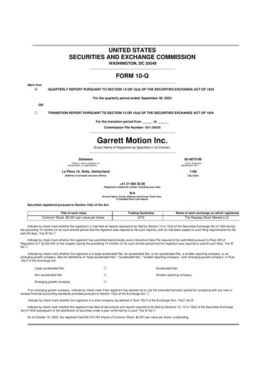 Thumbnail Garrett Motion 10-Q Quarterly Report FY 