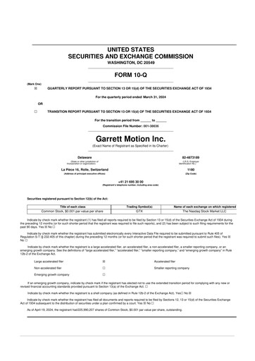 Thumbnail Garrett Motion 10-Q Quarterly Report FY 