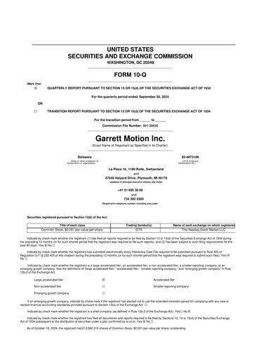 Thumbnail Garrett Motion 10-Q Quarterly Report FY 