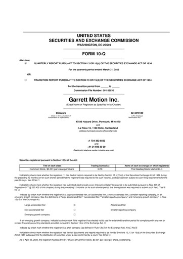 Thumbnail Garrett Motion 10-Q Quarterly Report FY 