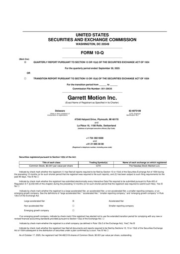 Thumbnail Garrett Motion 10-Q Quarterly Report FY 