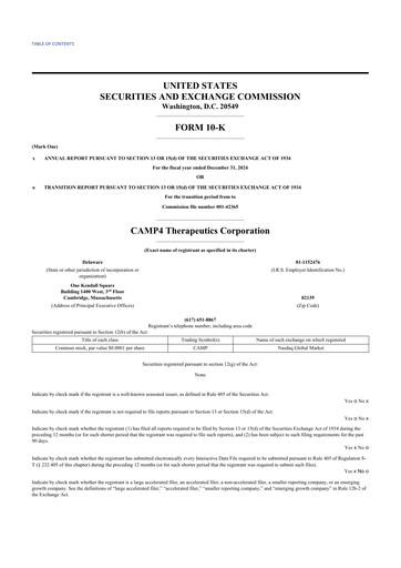 Vorschaubild CAMP4 Therapeutics 10-K Jahresbericht 2024