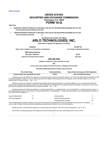 Thumbnail Arlo Technologies
 10-Q Quarterly Report FY2019 