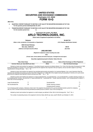 Thumbnail Arlo Technologies
 10-Q Quarterly Report FY2019 