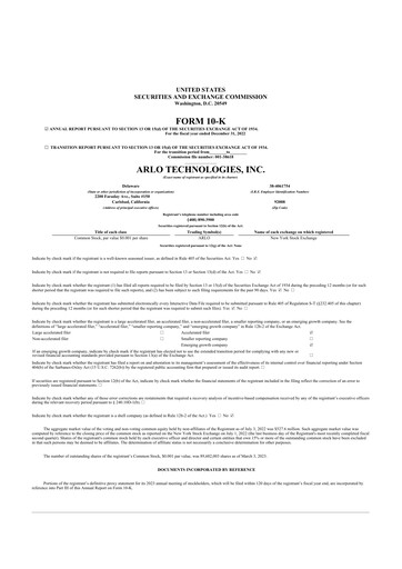 Thumbnail Arlo Technologies
 10-K Annual Report 2022