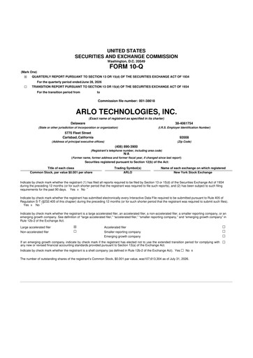 Thumbnail Arlo Technologies
 10-Q Quarterly Report FY2026 